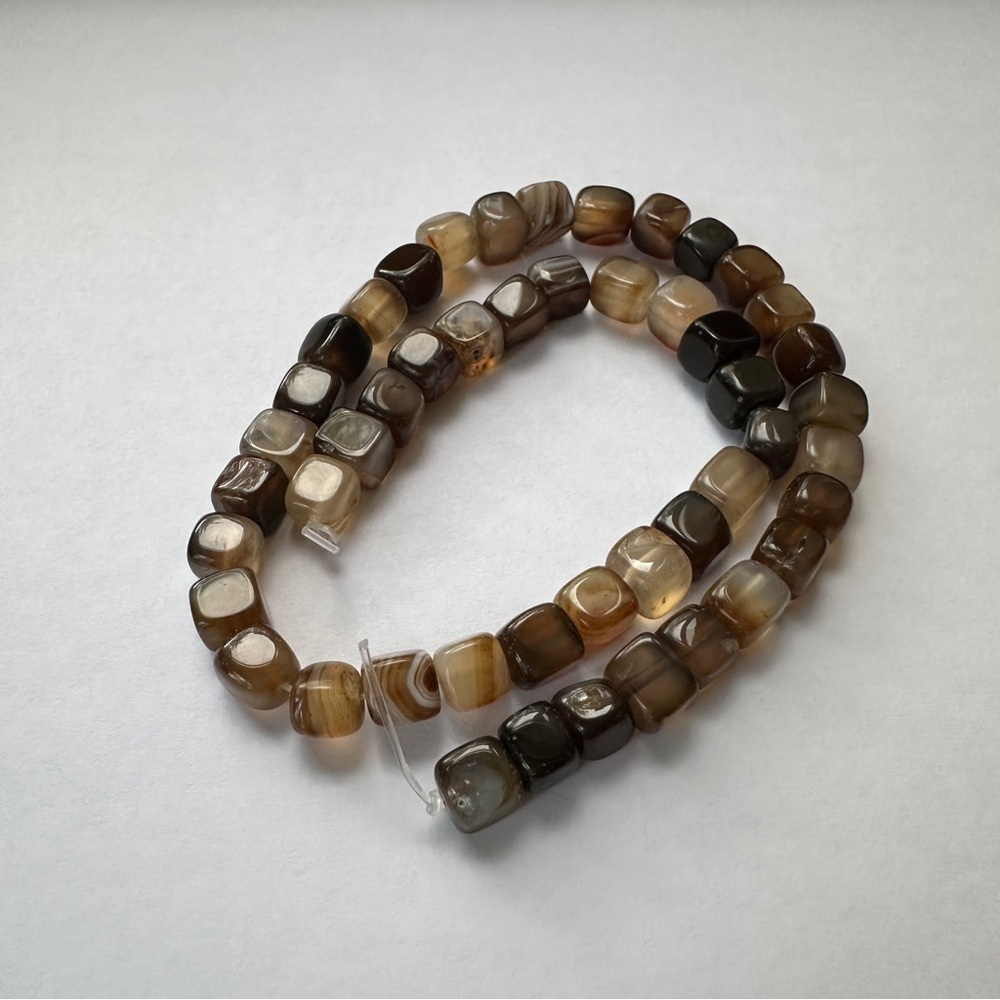 Grey Agate 8mm Square Natural Stone Beaded Stretchy Bracelet Size 7
